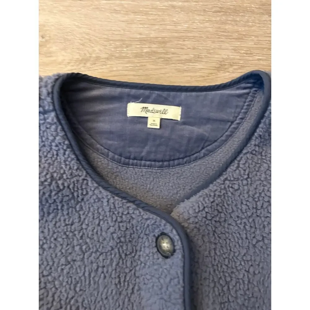 Madewell Fleece Cardigan Jacket Button Re)sourced Shacket Blue
